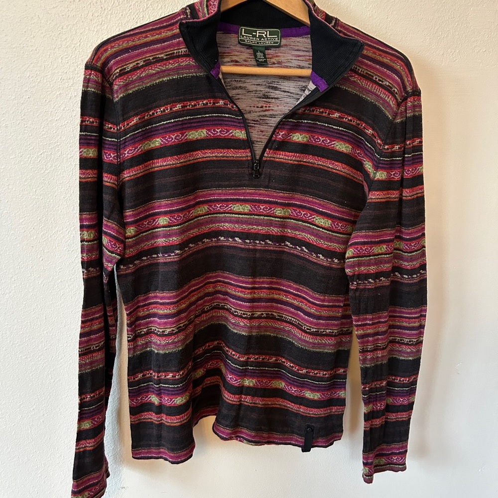 Lauren Ralph Lauren Active Women's Striped Long Sleeve 1/4 Zip Polo Tee Size XL
